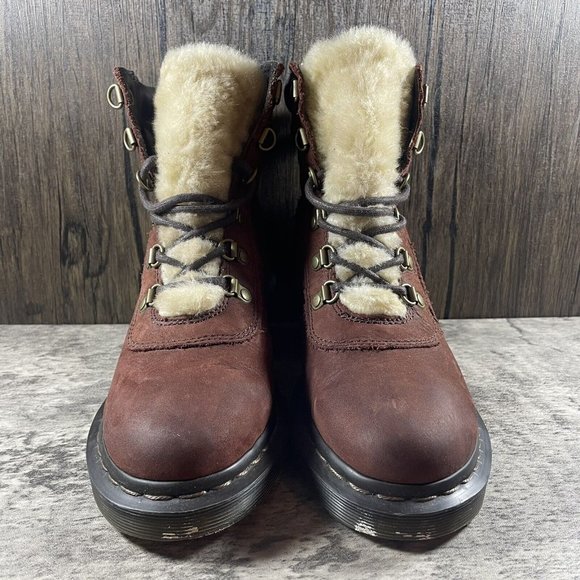 Dr Martens SYLVIA Boot 6 Eye Brown Shearling Lined Womens Platform Size 7 - Picture 5 of 8
